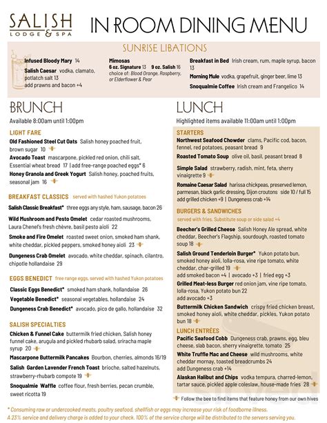 salish lodge menu with pricing